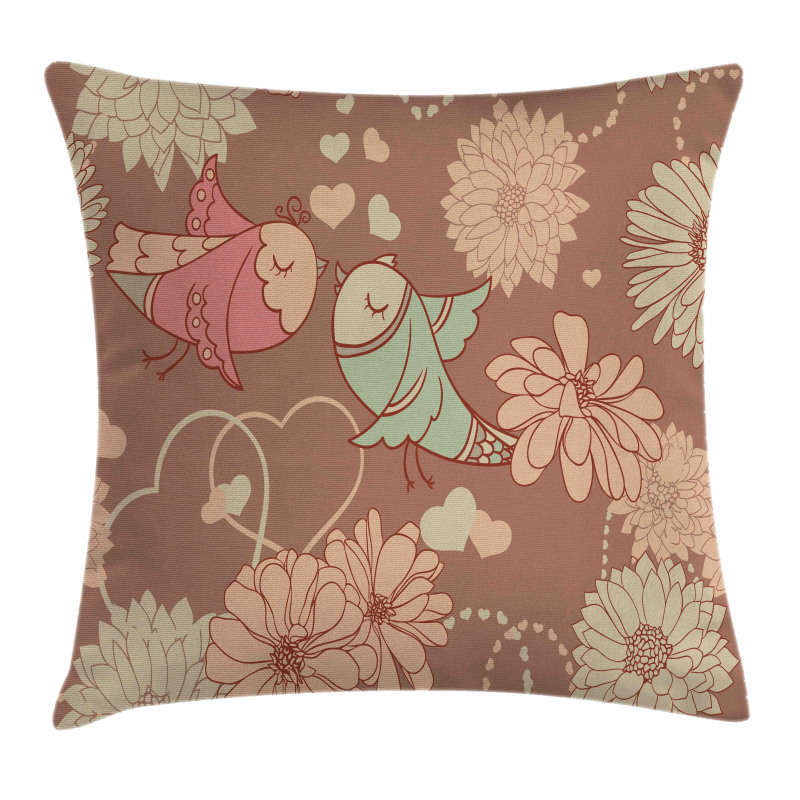 Vintage Birds Flowers Love Pillow Cover