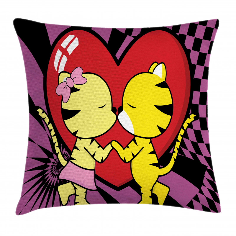 Cartoon Tigers Heart Pillow Cover