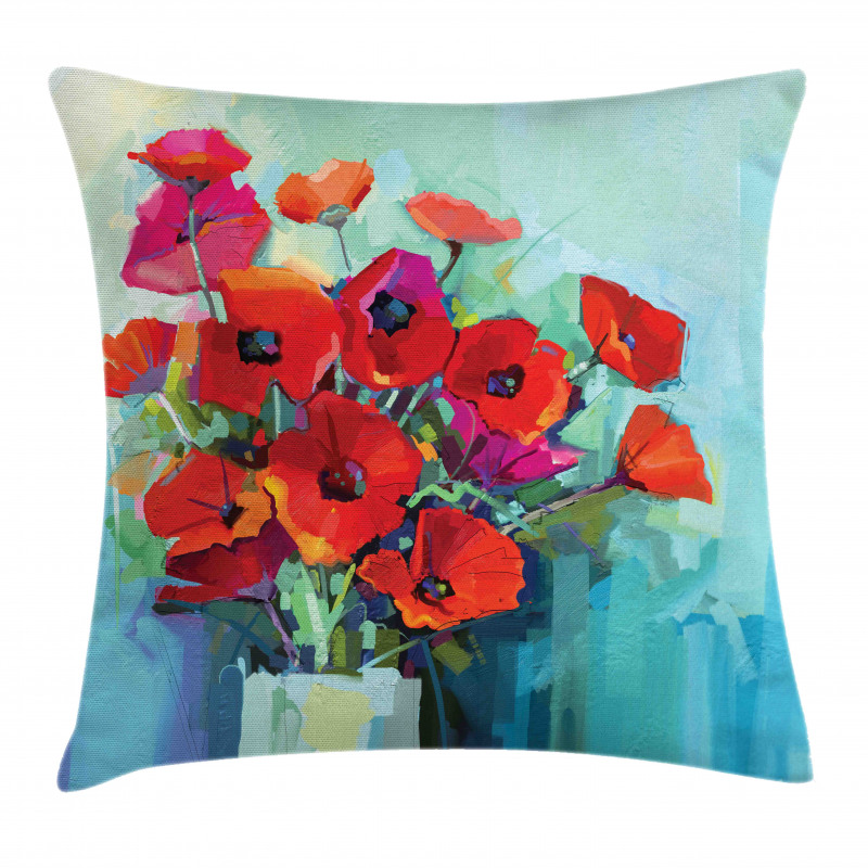 Poppy Flowers in Vase Pillow Cover