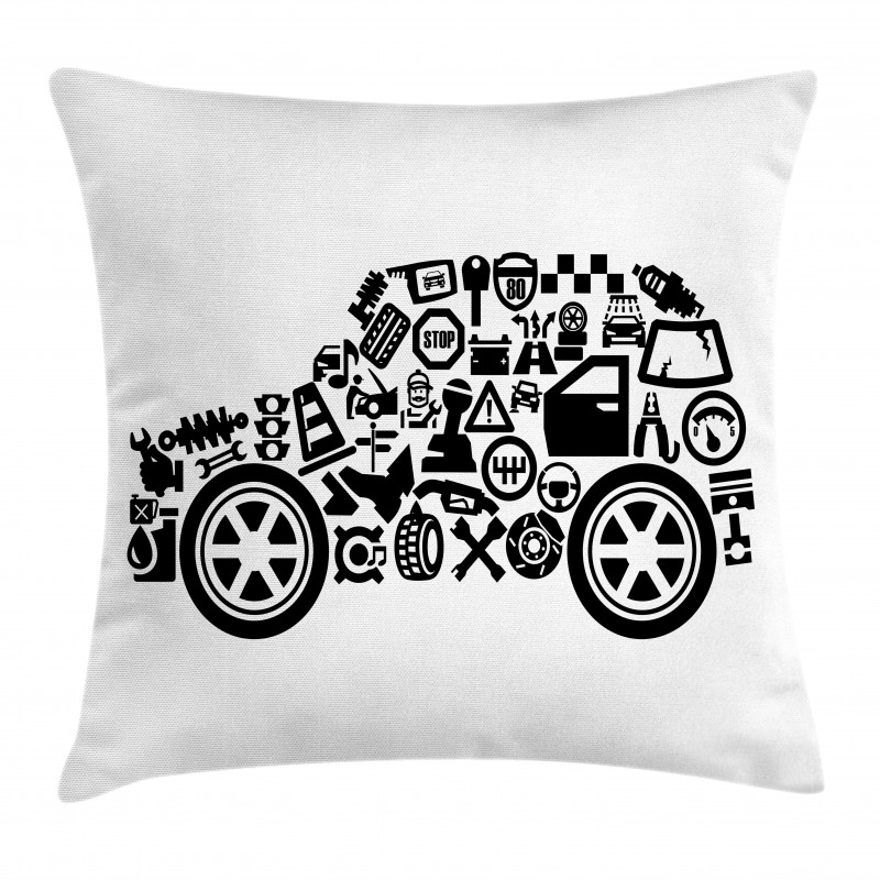 Car Shape Pictograms Pillow Cover