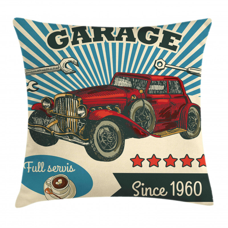 Retro Car Garage Art Pillow Cover