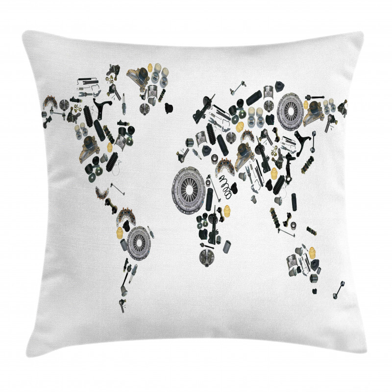 Car Parts World Map Pillow Cover