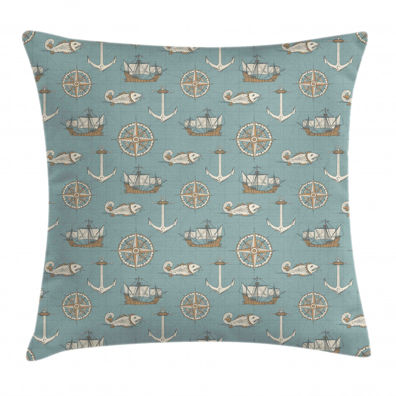 Retro Nautical Elements Art Pillow Cover