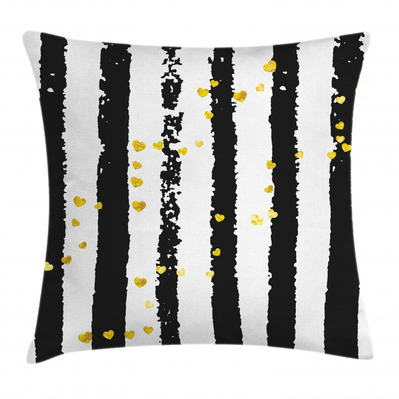 Hearts on Grunge Stripes Pillow Cover