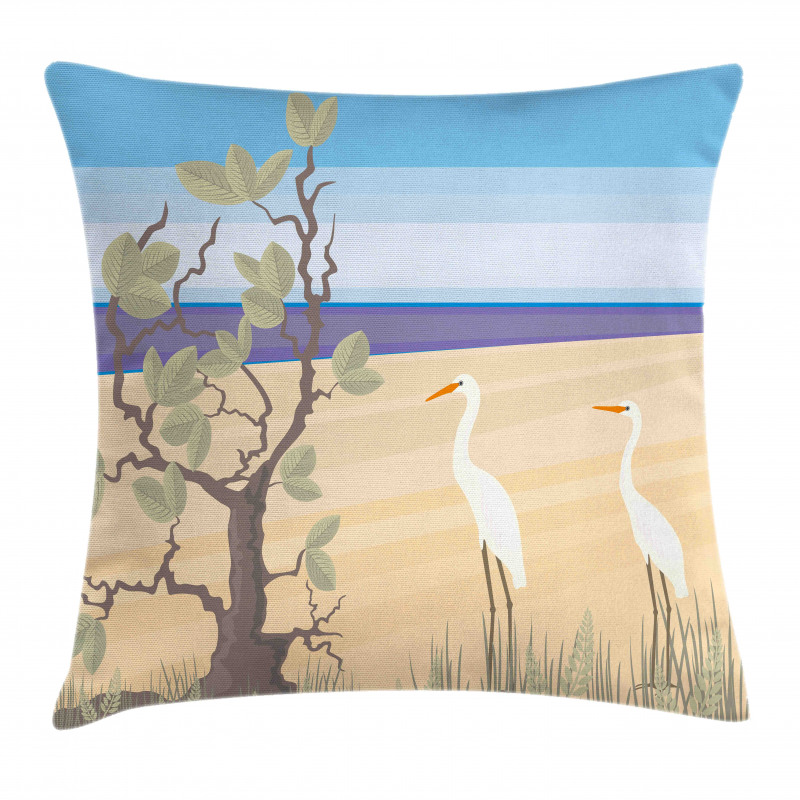 Birds on Beach Coastal Doodle Pillow Cover