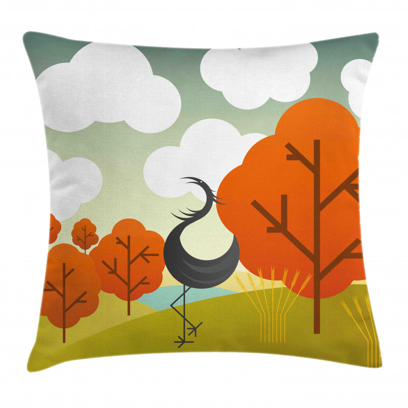 Abstract Bird Trees and Cloud Pillow Cover