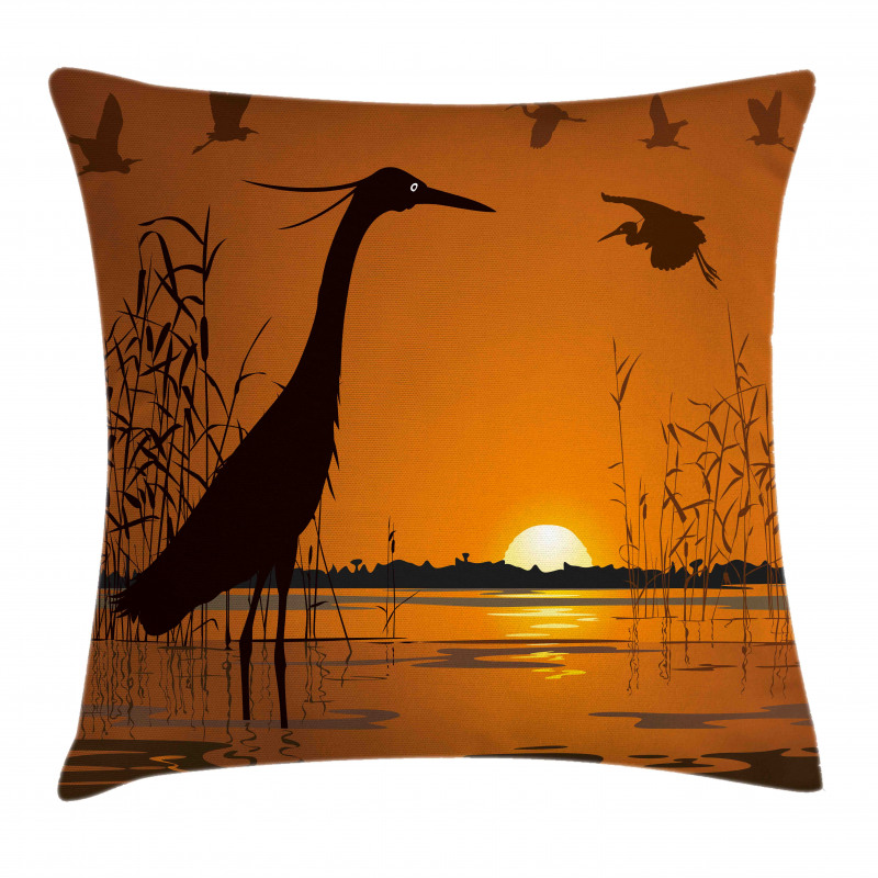 Bird Silhouettes Swamp Sunset Pillow Cover