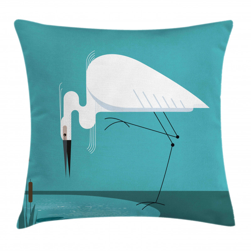 Bird Stands on Lake Shore Pillow Cover