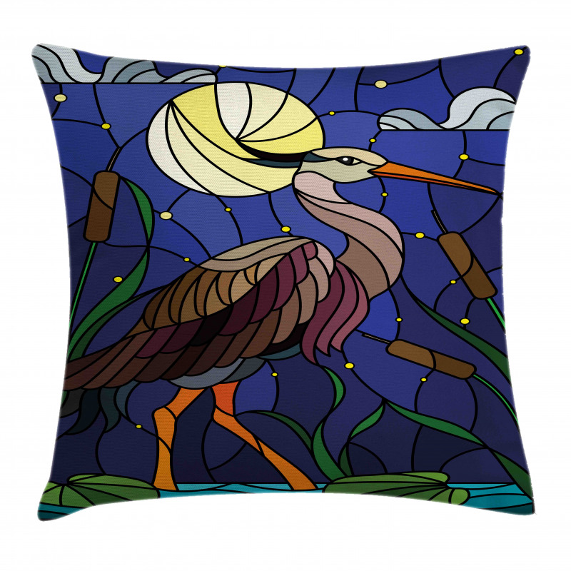 Stain Glass Brown Tone Heron Pillow Cover