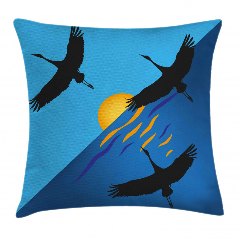 Flying Bird at Horizon Sunset Pillow Cover