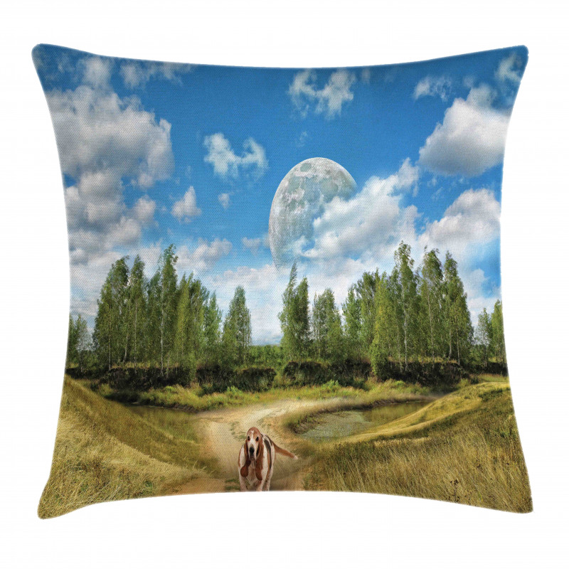 Running Dog Trees Sky Pillow Cover