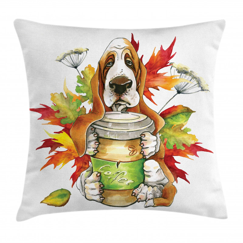 Dog Coffee Autumn Leaf Pillow Cover