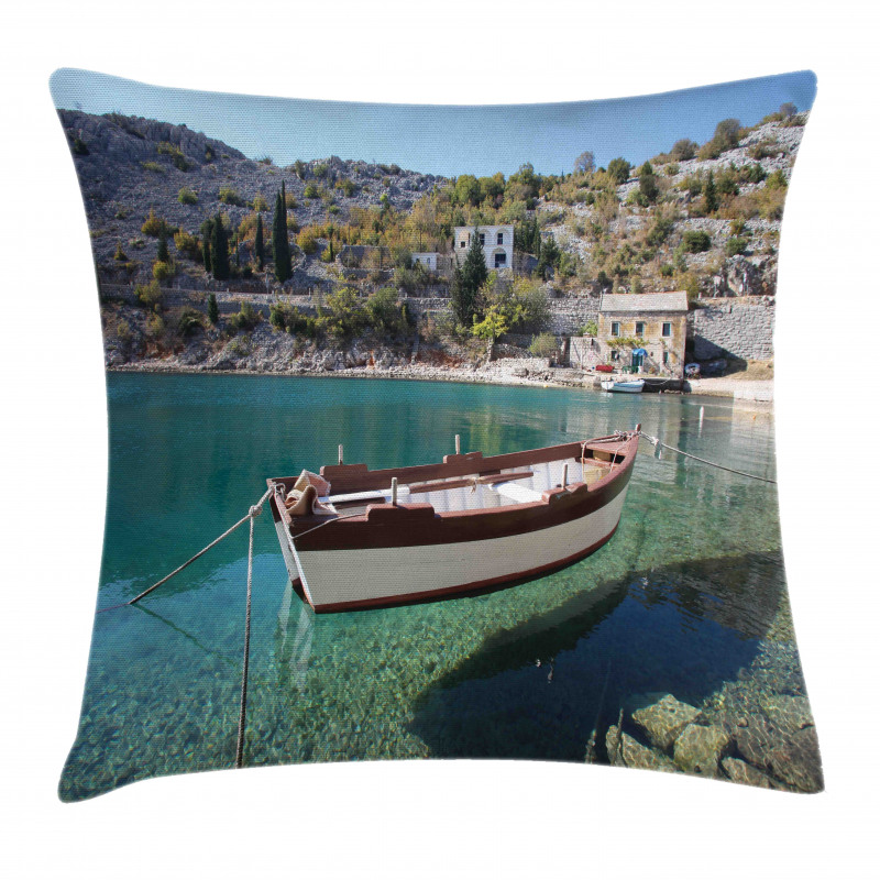 Tranquil Scene Boat on Bay Pillow Cover