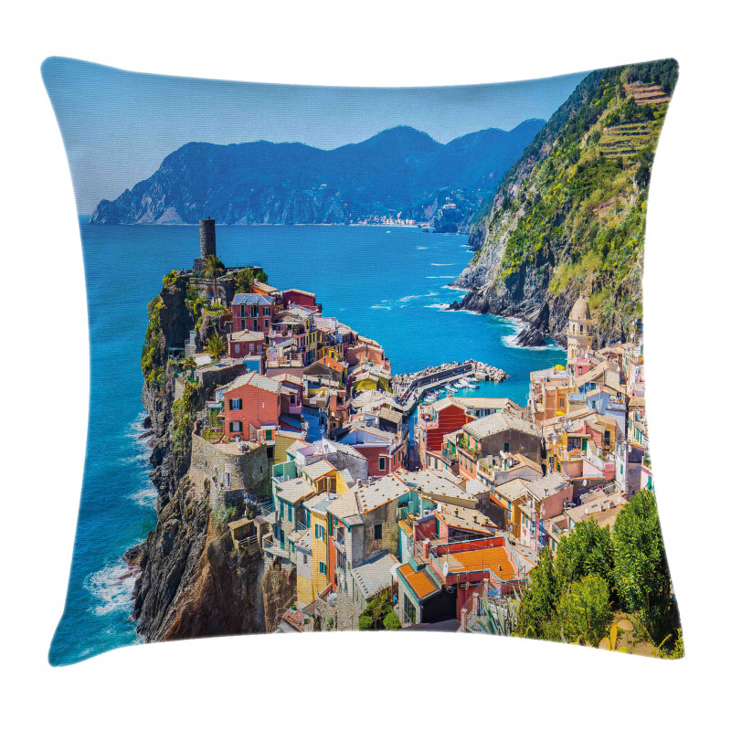 Italy Houses Cliff and Sea Pillow Cover