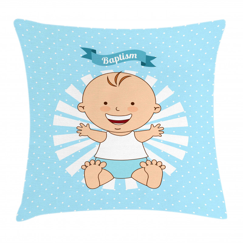 Happy Boy on Stripes Pillow Cover