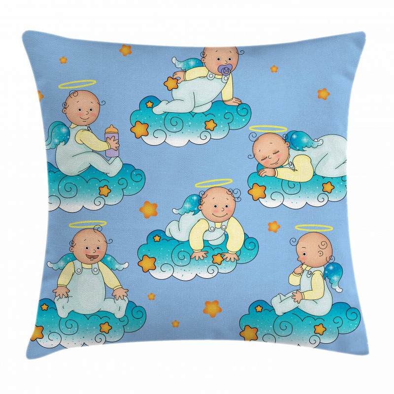 Babies on Clouds in Cartoon Pillow Cover
