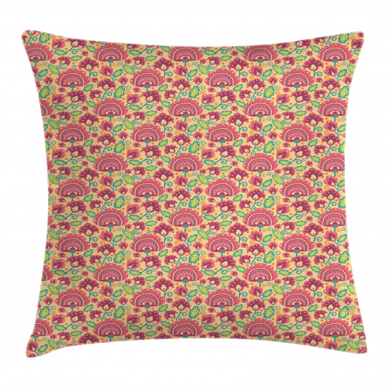 Curlicue Floral Motif Dots Pillow Cover