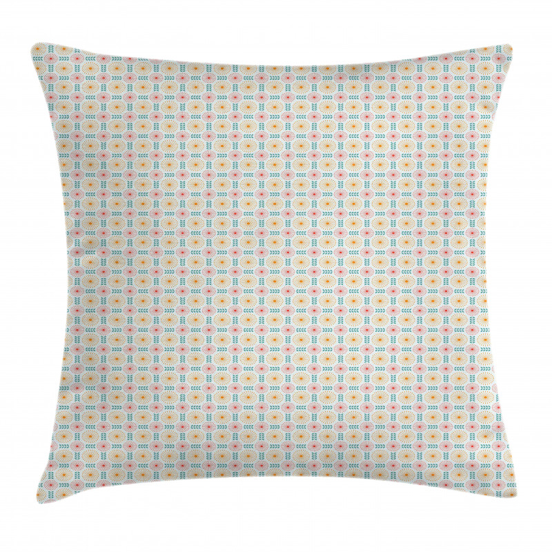 Floral Motif with Leaves Pillow Cover