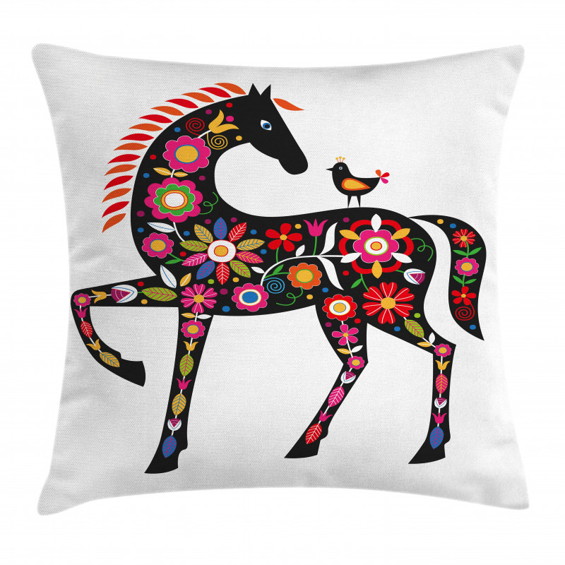 Floral Ornate Horse Bird Pillow Cover