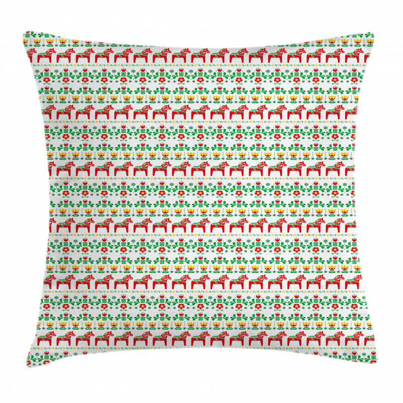 Floral Swedish Dala Horse Pillow Cover