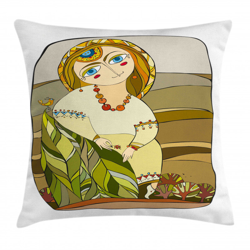 Traditional Slavic Girl Pillow Cover