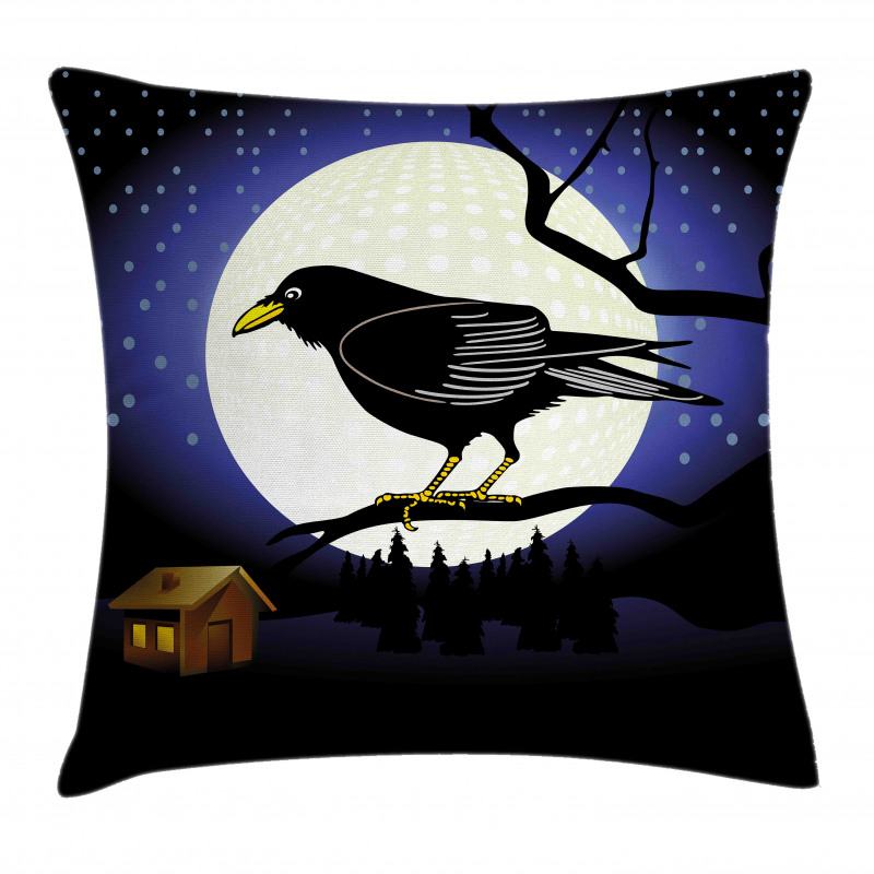 Full Moon Night Bird Pillow Cover