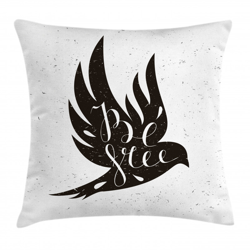 Be Free Text on Flying Bird Pillow Cover