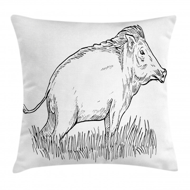 Outline Sketch Wild Boar Pillow Cover