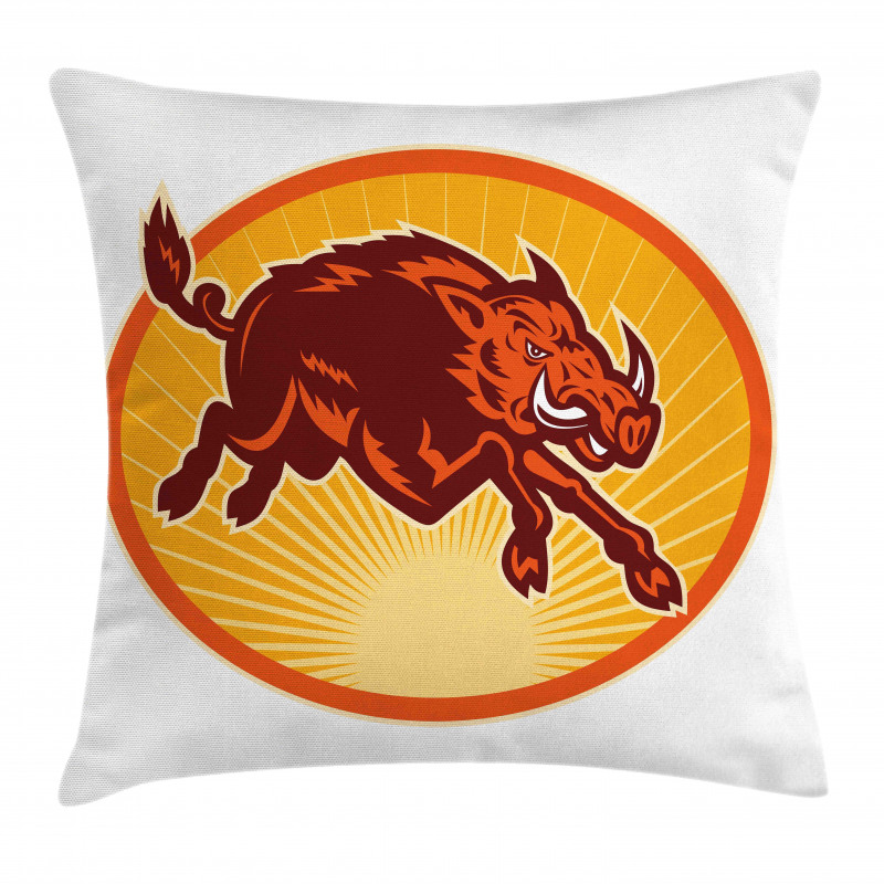 Retro Attacking Wild Boar Pillow Cover