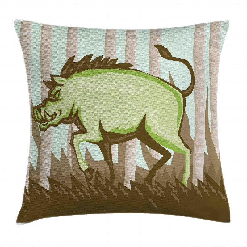 Vintage Pig Boar in Woods Pillow Cover