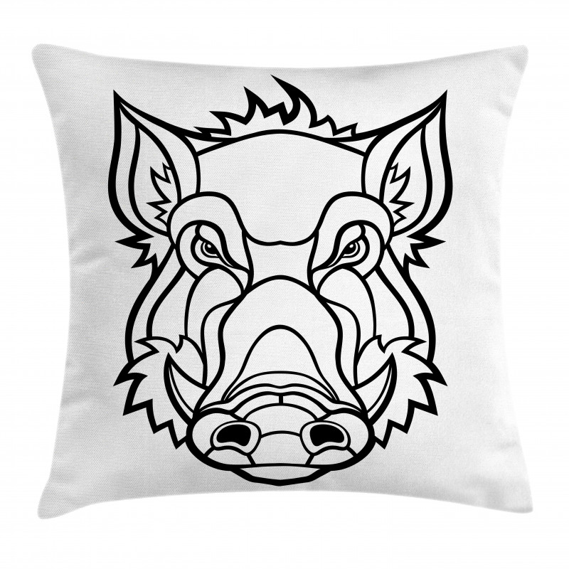 Uncolored Wild BoarHead Pillow Cover