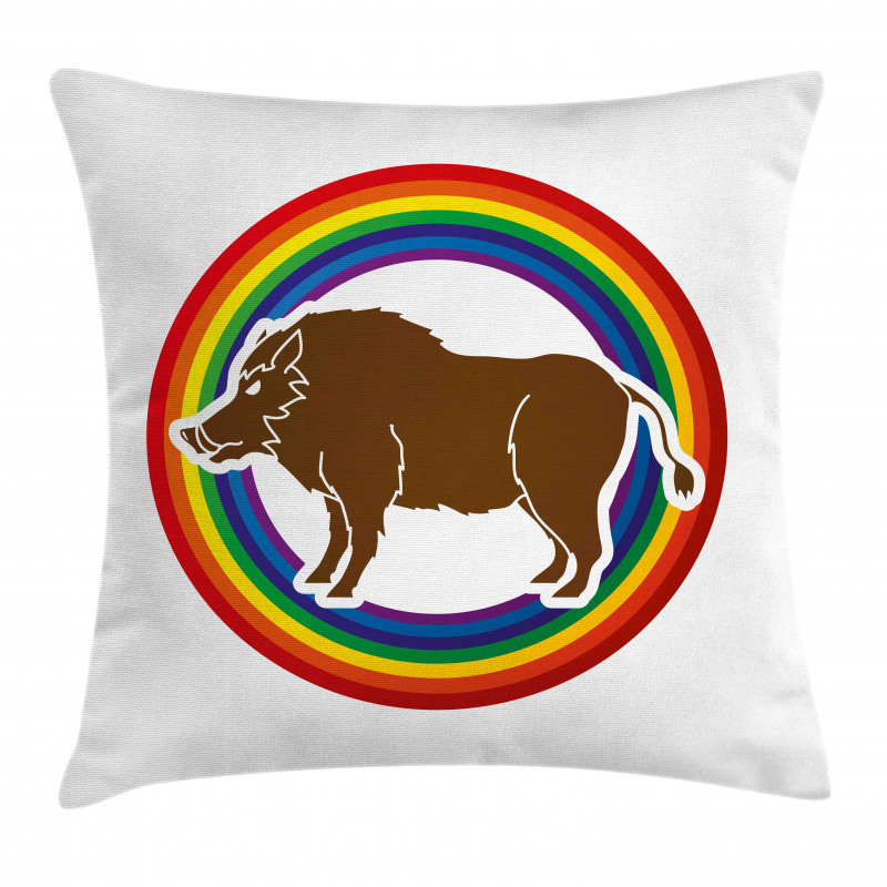 Wild Hog Boar in Rainbow Pillow Cover