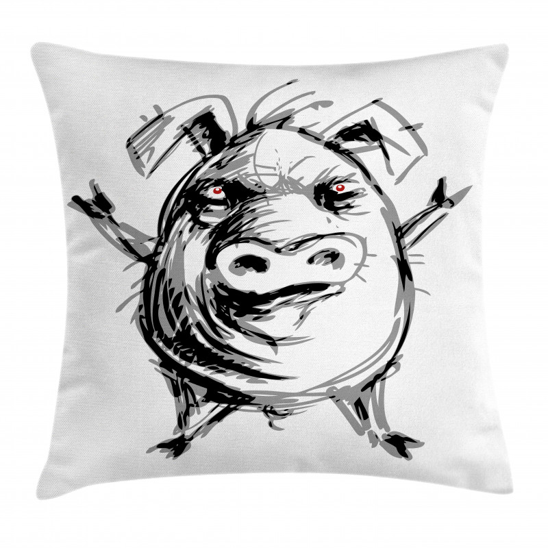 Sketch of Angry Rebel Pig Pillow Cover