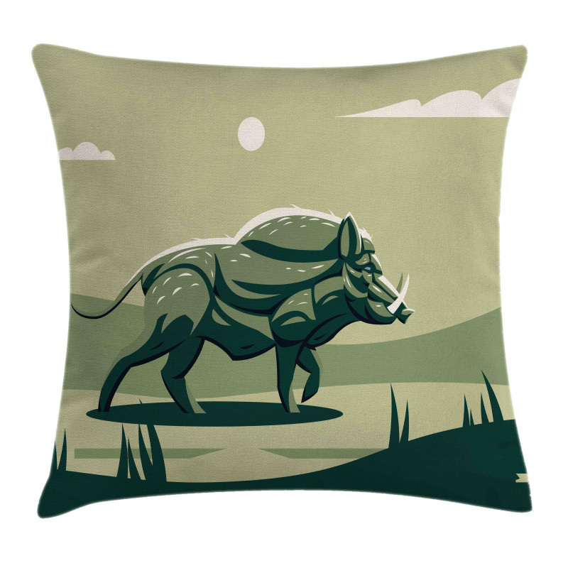 Wild Boar with Tusks Art Pillow Cover