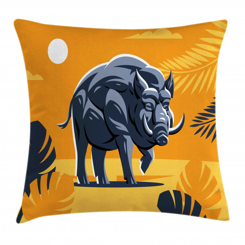 Hog Boar Tropical Leaves Pillow Cover