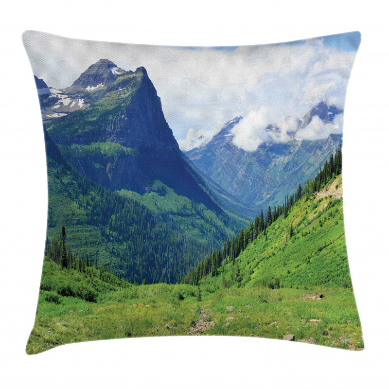 Summer Cloudy Peaks and Grass Pillow Cover