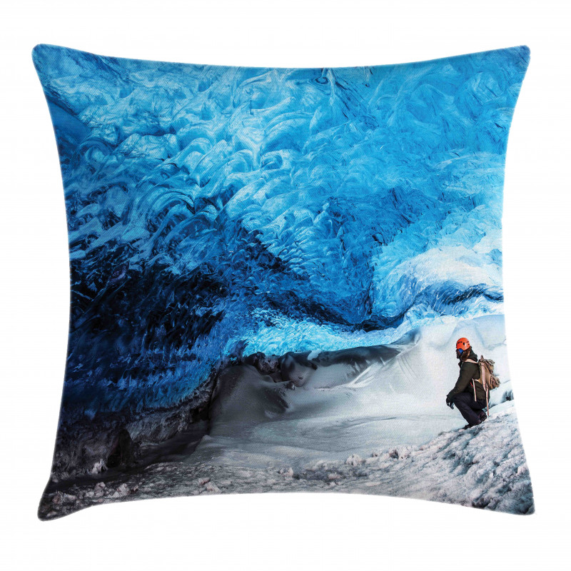 Traveler Man in Ice Cave Pillow Cover