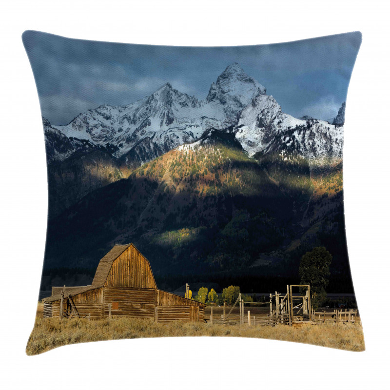 Rustic Wooden Hut Mountains Pillow Cover