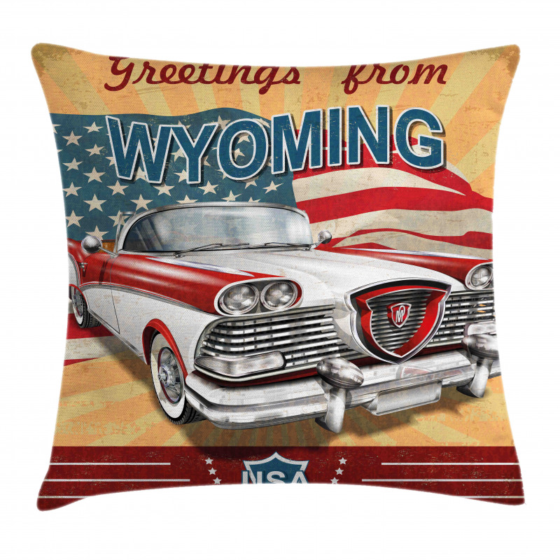 Vintage Car and Greetings Pillow Cover