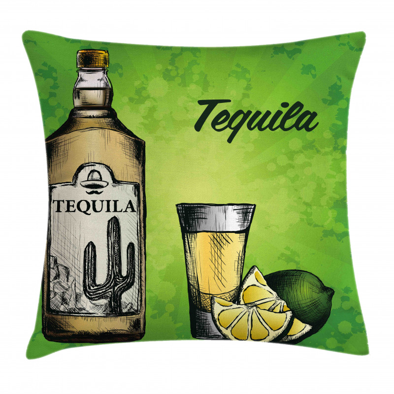 Bottle Shot Glass and Lime Pillow Cover