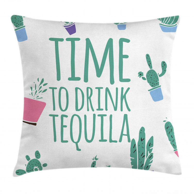 Time to Drink Words Cactus Pillow Cover