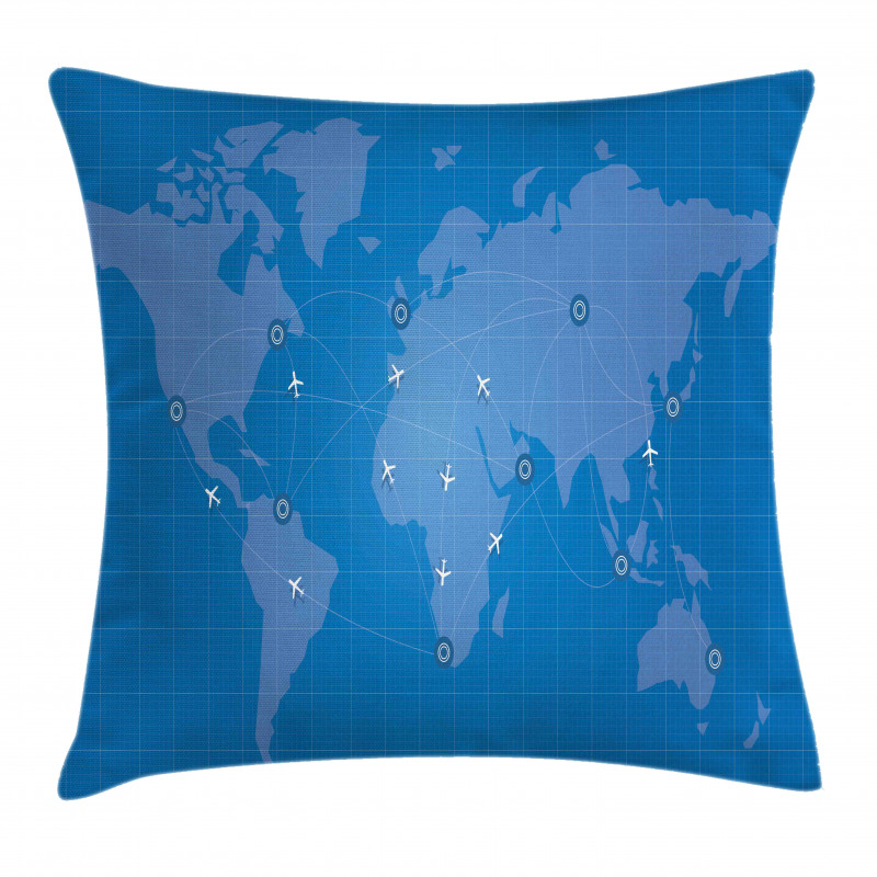 Flight Routes on World Map Pillow Cover