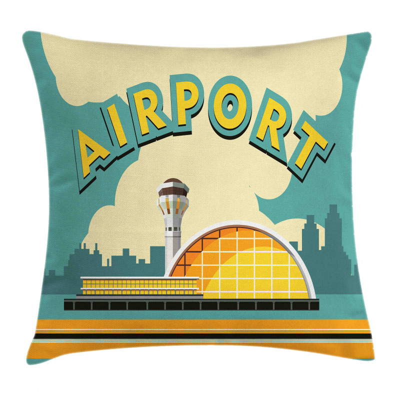 Nostalgic Airport Building Pillow Cover