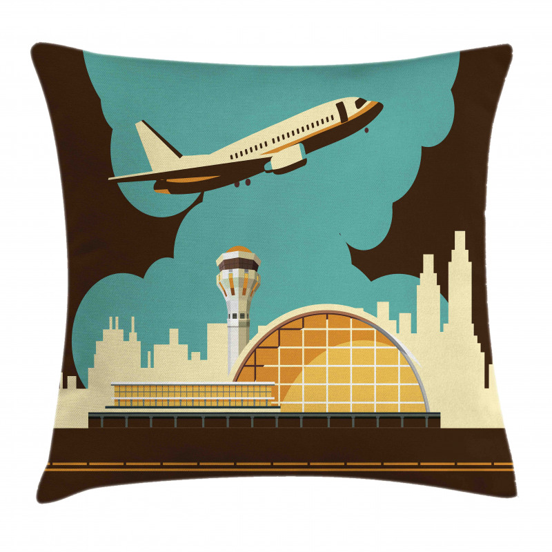 Airfield Plane and City Pillow Cover