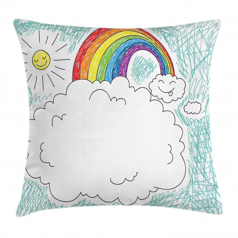 Childish Drawn Rainbow Sun Pillow Cover