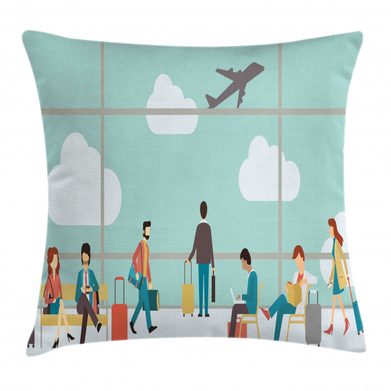 People Waiting in Terminal Pillow Cover