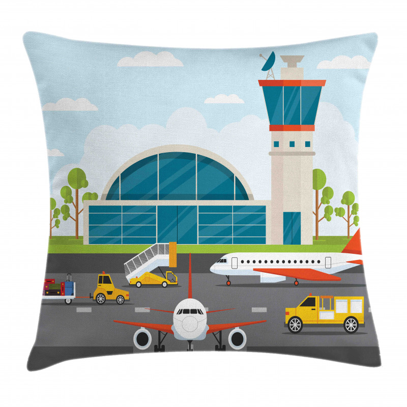 Cartoon Airfield Elements Pillow Cover