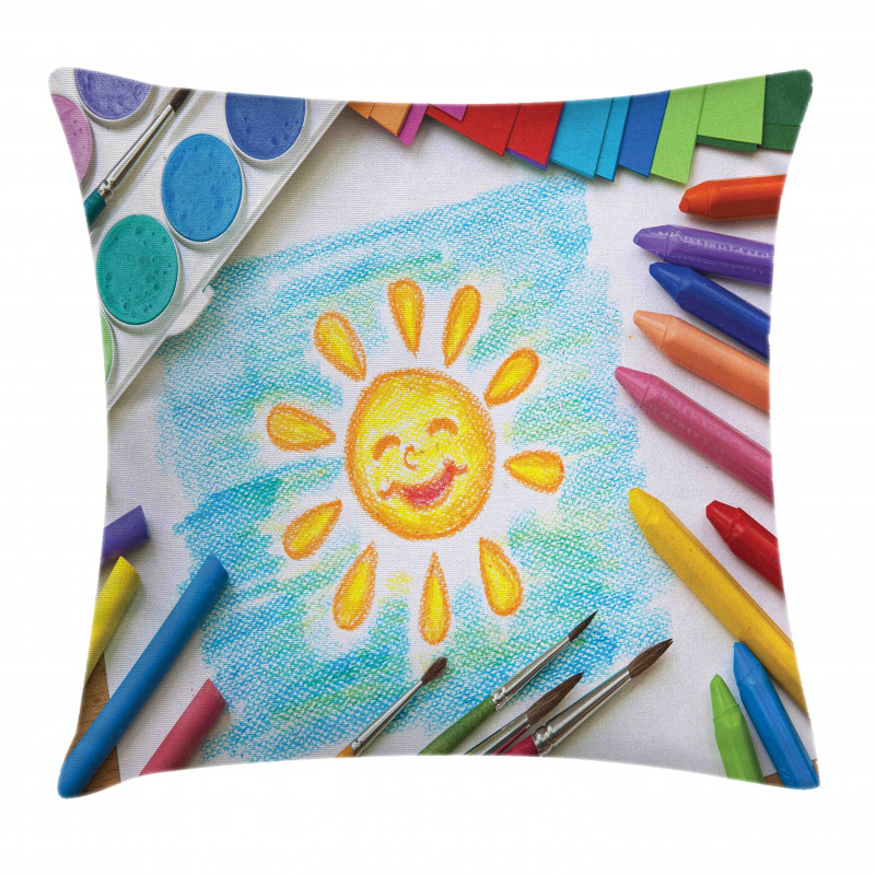 Child's Happy Sun Painting Pillow Cover