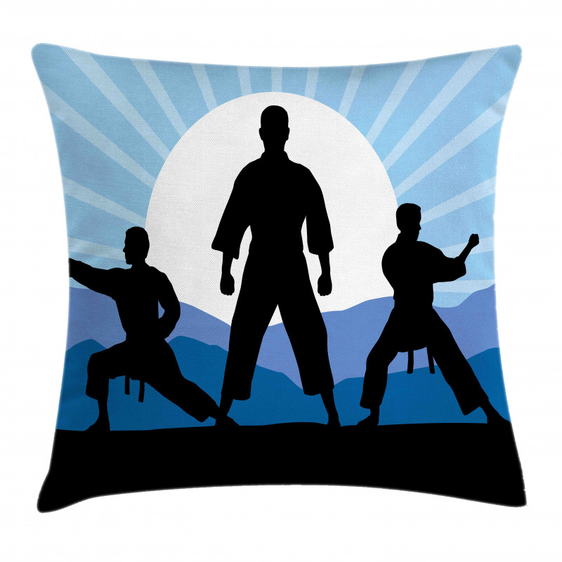 Karate Men Silhouettes Sun Pillow Cover