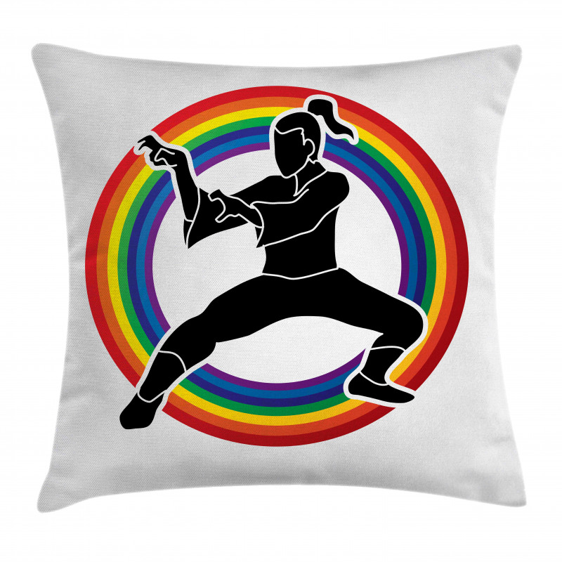 Karate on Rainbow Circle Pillow Cover